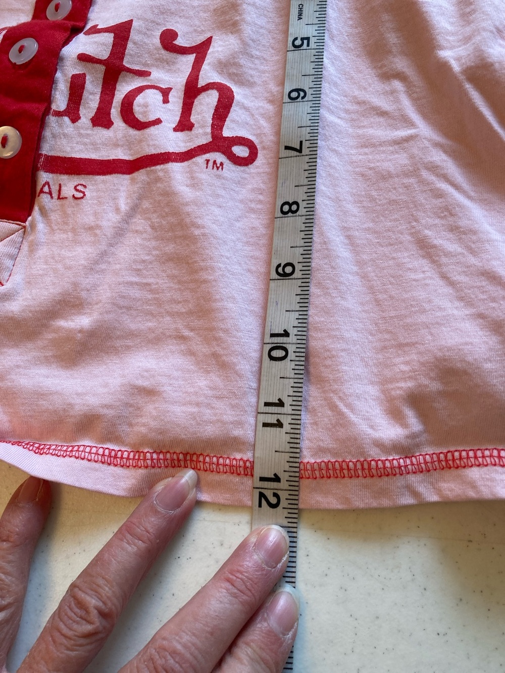 Von Dutch Pink Cropped Henley with Red Trim - Picture 6 of 6